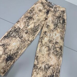 Madden Girl Cargo Pants Womens 0 Tan Brown Snakeskin Print‎ Wide Leg Excellent